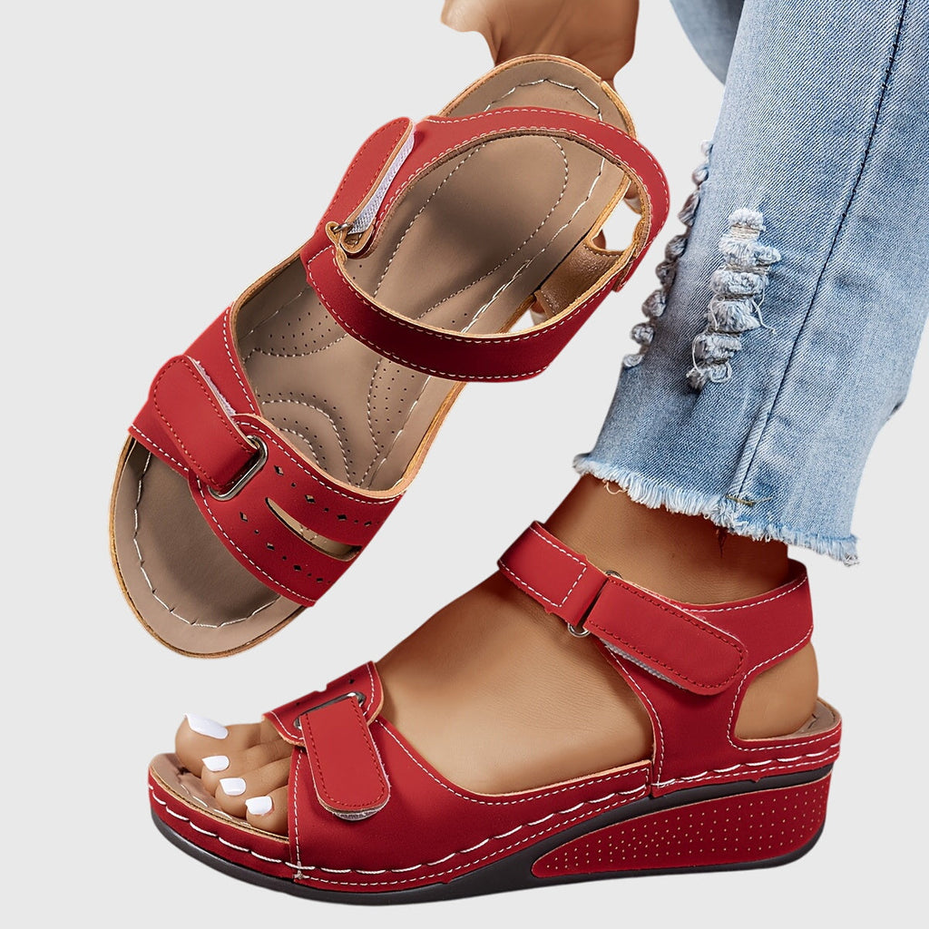 Crystal™ red orthopedic sandals with double hook-and-loop straps and open toe