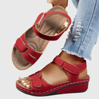 Crystal™ red orthopedic sandals with double hook-and-loop straps and open toe
