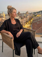 Lorrin™ elegant set in black: scoop-neck jumpsuit with flowing kimono layer