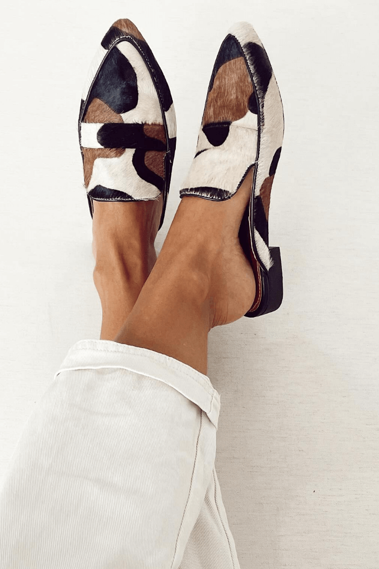 Loafers with black and white abstract pattern, slip-on design