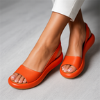 Orange open-toe non-slip sandals with wide strap and cushioned platform sole