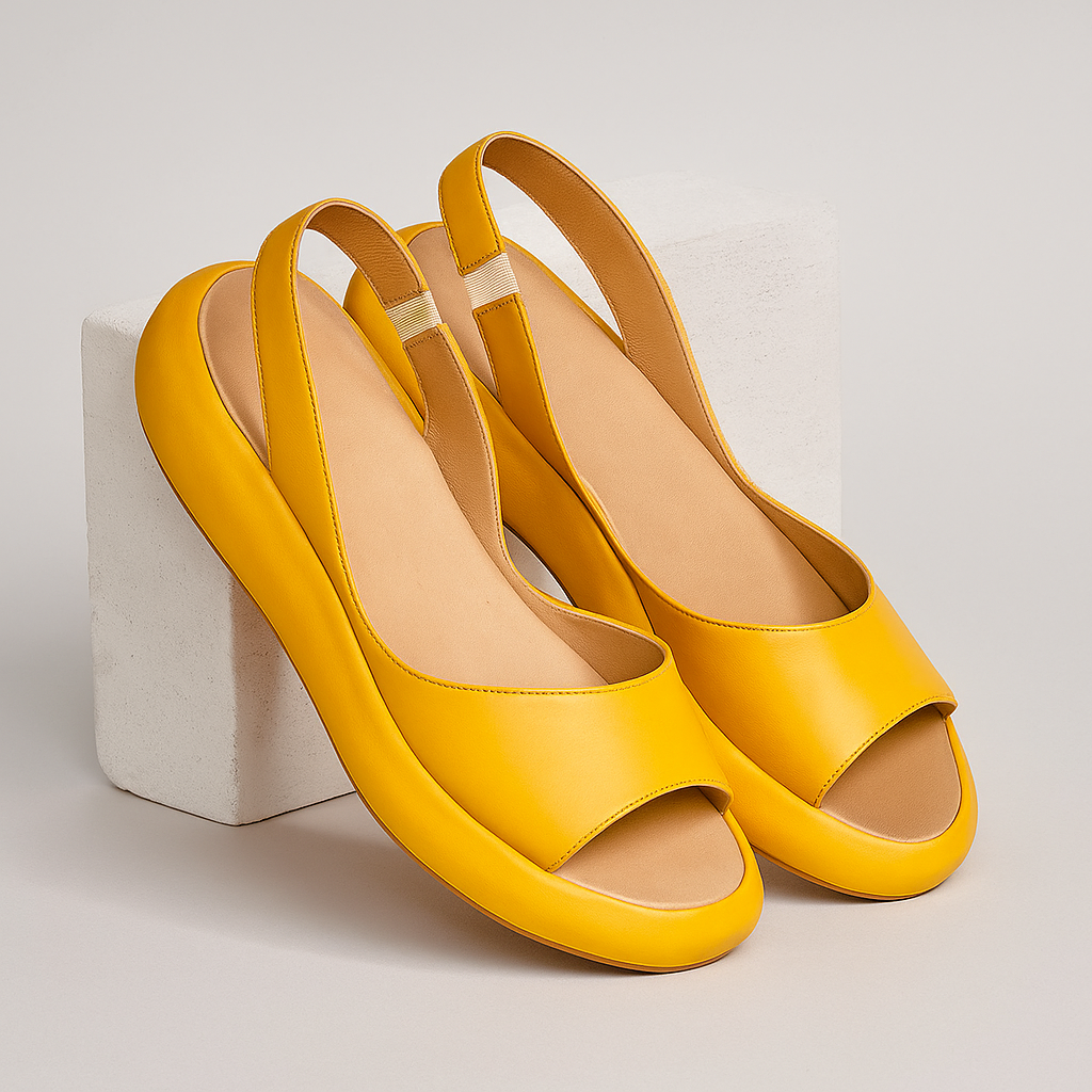 Yellow open-toe non-slip slide sandals with thick cushioned sole and open toe
