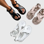 Orthopedic sandals set in black, beige, and white with open toes