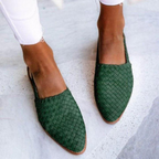 Woven vegan leather ballerina flats, green, closed-toe slip-on low flat