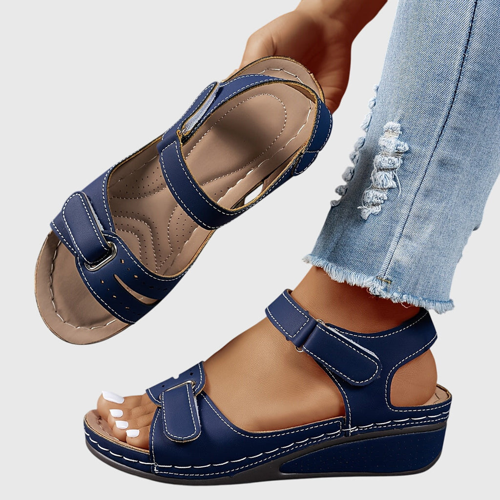 Crystal™ blue orthopedic sandals with hook-and-loop straps and open toe