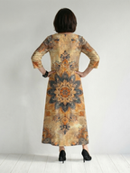 Floral midi dress with V-neck and back yoke seam, paisley-style medallion print