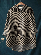 Women's casual shirt, black-and-cream circular line print, button-front, collared