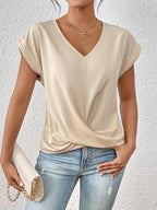 Women’s Cleo™ classic V-neck t-shirt with twist-front hem, beige