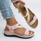 Pink orthopedic comfort sandals with adjustable ankle strap and two toe loops