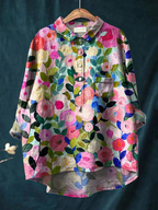 Multicolour floral printed women's casual shirt with button front and chest pocket