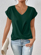 Women’s Cleo™ classic V-neck t-shirt with twist-front hem, deep green