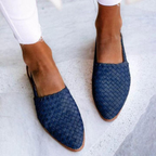 Woven vegan leather ballerina flats, blue, closed-toe slip-on low flat