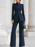 Navy blazer with button detail and wide-leg trousers, two-piece set