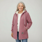 Pink hooded fleece jacket, full-zip front with drawstring and side pockets