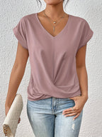 Women’s Cleo™ classic V-neck t-shirt with twist-front hem, dusty pink