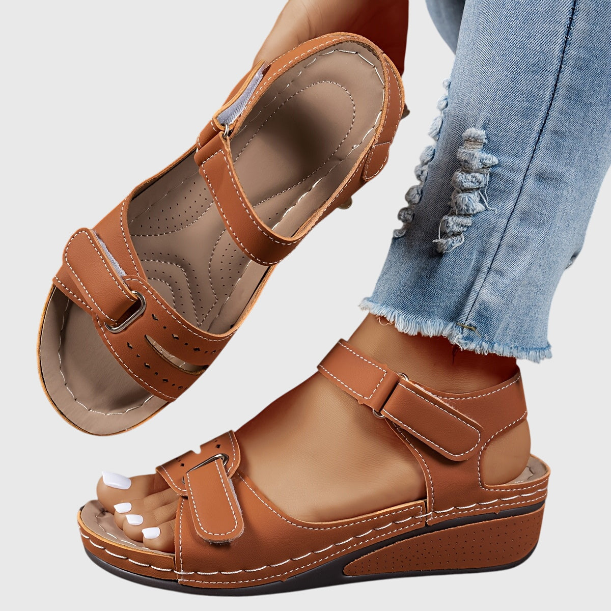 Crystal™ orange orthopedic sandals with adjustable straps and open toe
