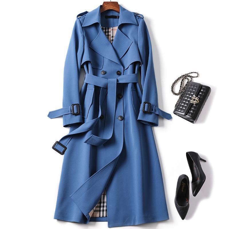 Berkley Lane Trench ™ coat in blue with belted waist and double-breasted buttons