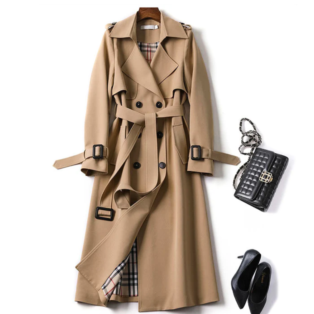 Berkley Lane Trench ™ coat in khaki with double-breasted buttons and belt