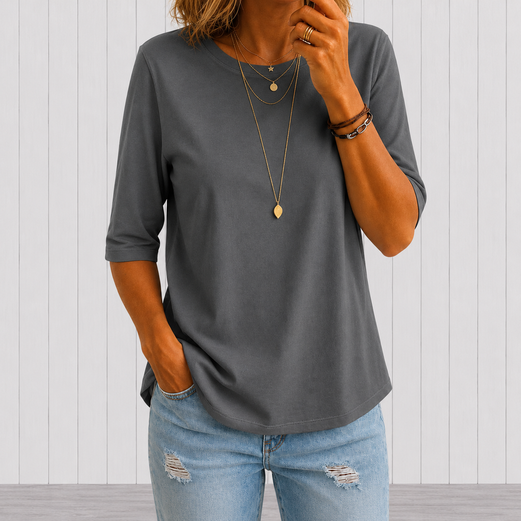 Grey comfort-coverage tee with three-quarter sleeves