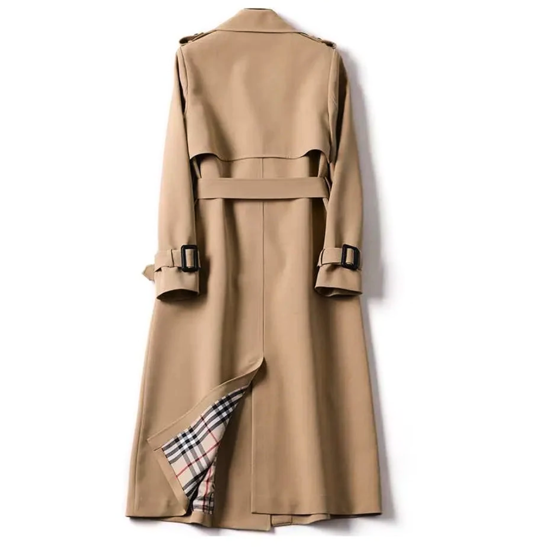 Berkley Lane Trench ™ coat in khaki showing back panel and adjustable belt straps