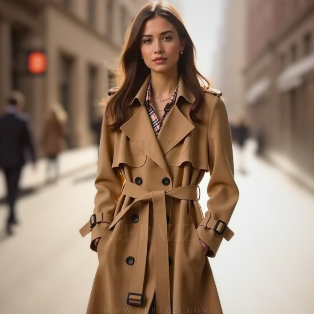 Berkley Lane Trench ™ coat in khaki with belted waist and classic lapels