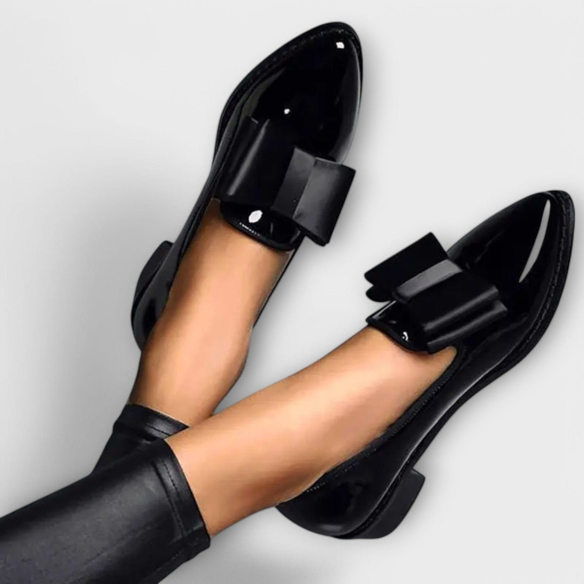 Lauren™ black glossy loafers with black adjustable strap and buckle