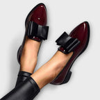 Lauren™ red/burgundy patent loafers with black adjustable strap and buckle