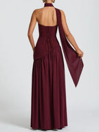 Backless strapless maxi dress with corset lacing and gathered tiered skirt