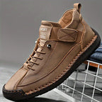 Comfort support sneakers, tan/brown suede-look lace-up with padded collar and sport patch