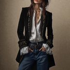 Black velvet statement blazer with ornate embroidered trim and notched lapel