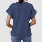Dark blue lace crochet top, open-knit back with short batwing sleeves