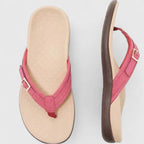 Magenta orthopedic sandals with textured footbed and adjustable ankle strap