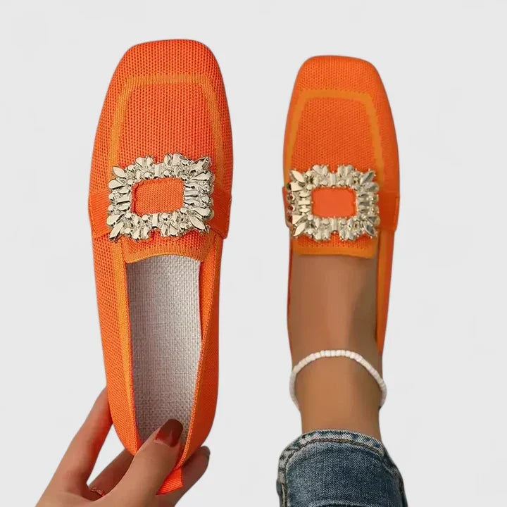 Comfort support loafer in orange with gold jeweled strap detail