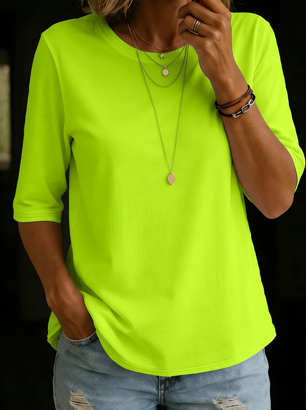 Yellow-green comfort-coverage tee with three-quarter sleeves