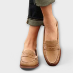 Women's classic loafers, tan uppers with stitched moc toe detail