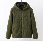 Green sherpa hooded coat with full front zipper and side pockets