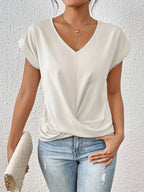 Women’s Cleo™ classic V-neck t-shirt with twist-front hem, off-white