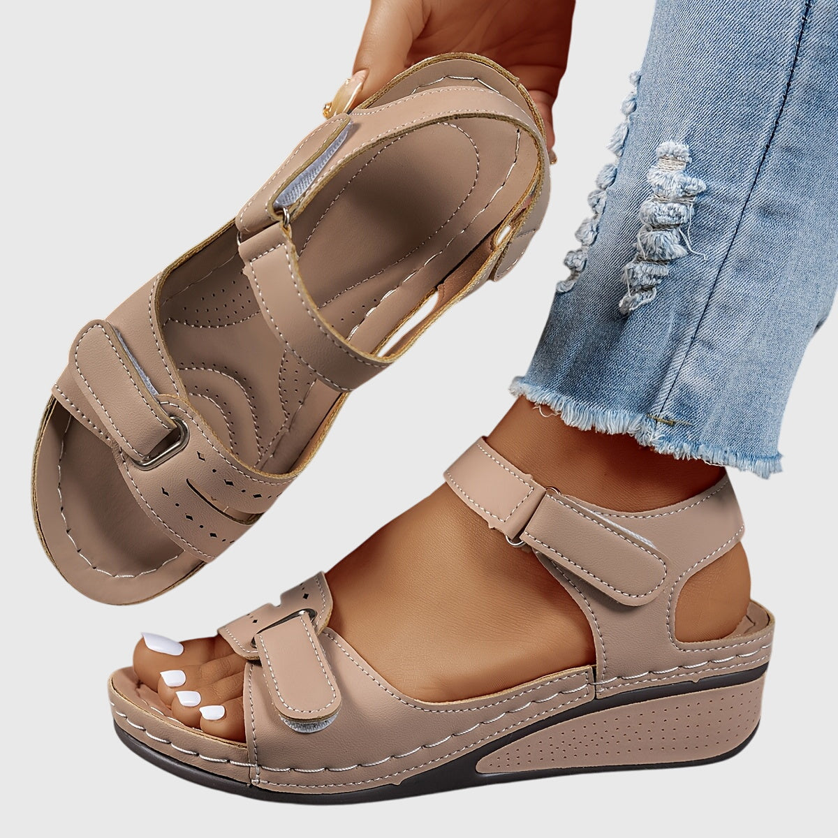 Crystal™ khaki orthopedic sandals with adjustable straps and open toe