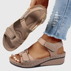 Crystal™ khaki orthopedic sandals with adjustable straps and open toe