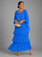 Lara™ tiered maxi dress in bright blue with loose draped sleeves and soft layered ruffles