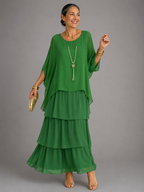 Lara™ tiered maxi dress in deep green with loose draped sleeves and gathered ruffles