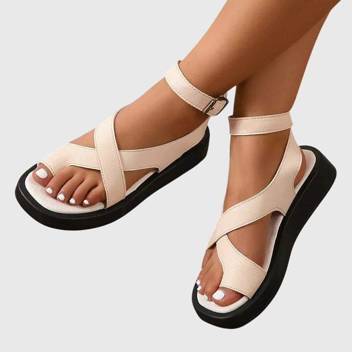 Beige orthopedic sandals with two adjustable straps and open toe